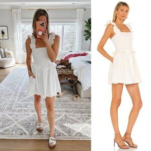 Tularosa | Hillary Mini Dress in Ivory Smocked Ruffle Linen Sundress Nap Dress S